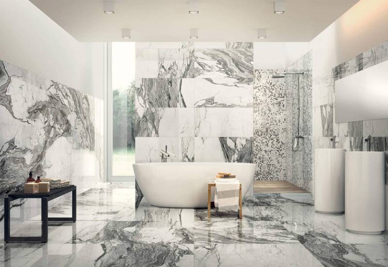 salle de bain en grès cérame effet marbre